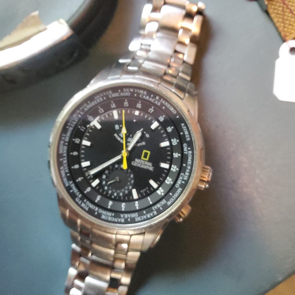 Orient National Geographic World Time Automatic Watch Stainless Steel GMT Bezel